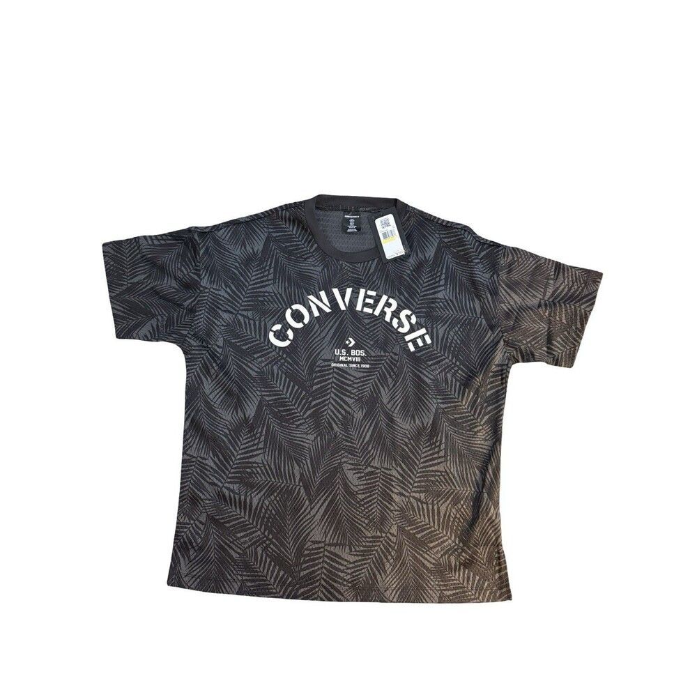 Converse Mesh Vented Jersey Shirt Mens Black Palm Print Athletic Tee NWT L